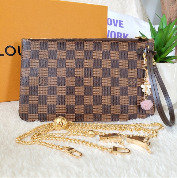 ❤️Authentic LV Neverfull GM/MM Clutch/Wristlet Damier Ebene